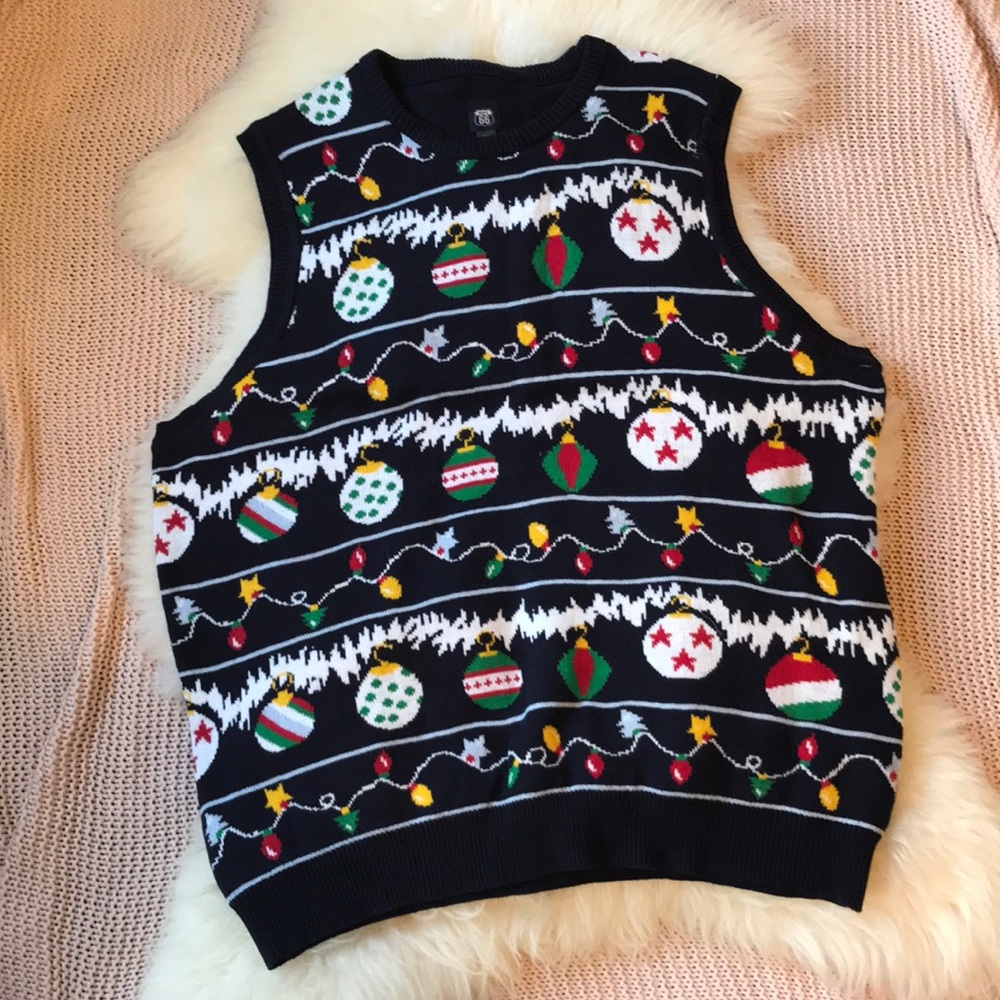 Route 66 Black Holiday Ornament Knit Sweater Vest